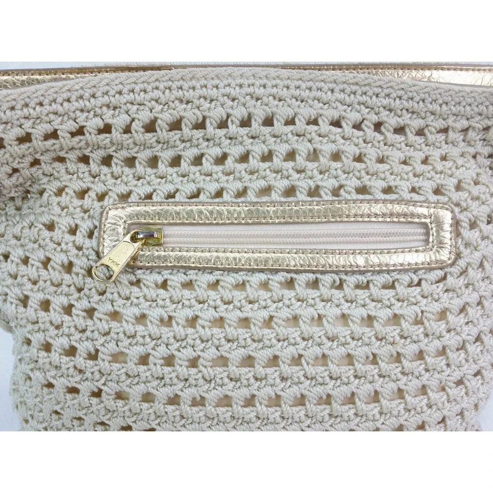 Luxy Woven Knit Bag Purse‎ Shoulder Bag Ivory Gold Cottagecore Vintage